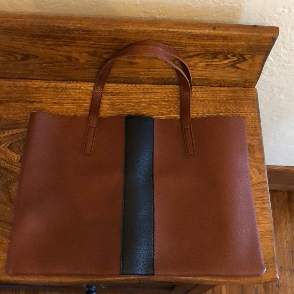 Vince Camuto dark brown/ black vegan leather tote